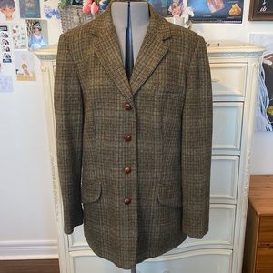 Orvis Women’s Oversized 100% Wool Green Tweed Plaid Blazer